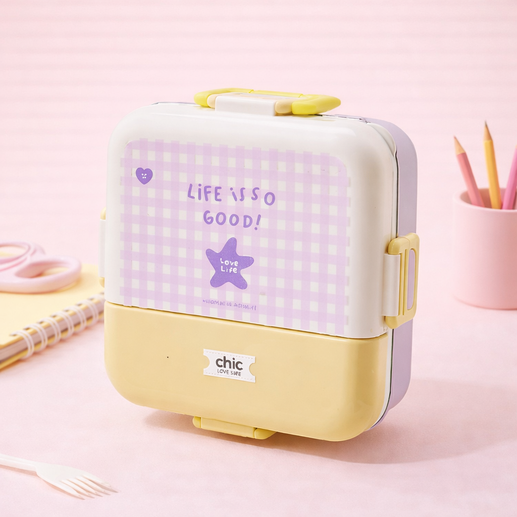 Korean Style Double Deck Compartment Lunch Box Three Grid – 750ML
