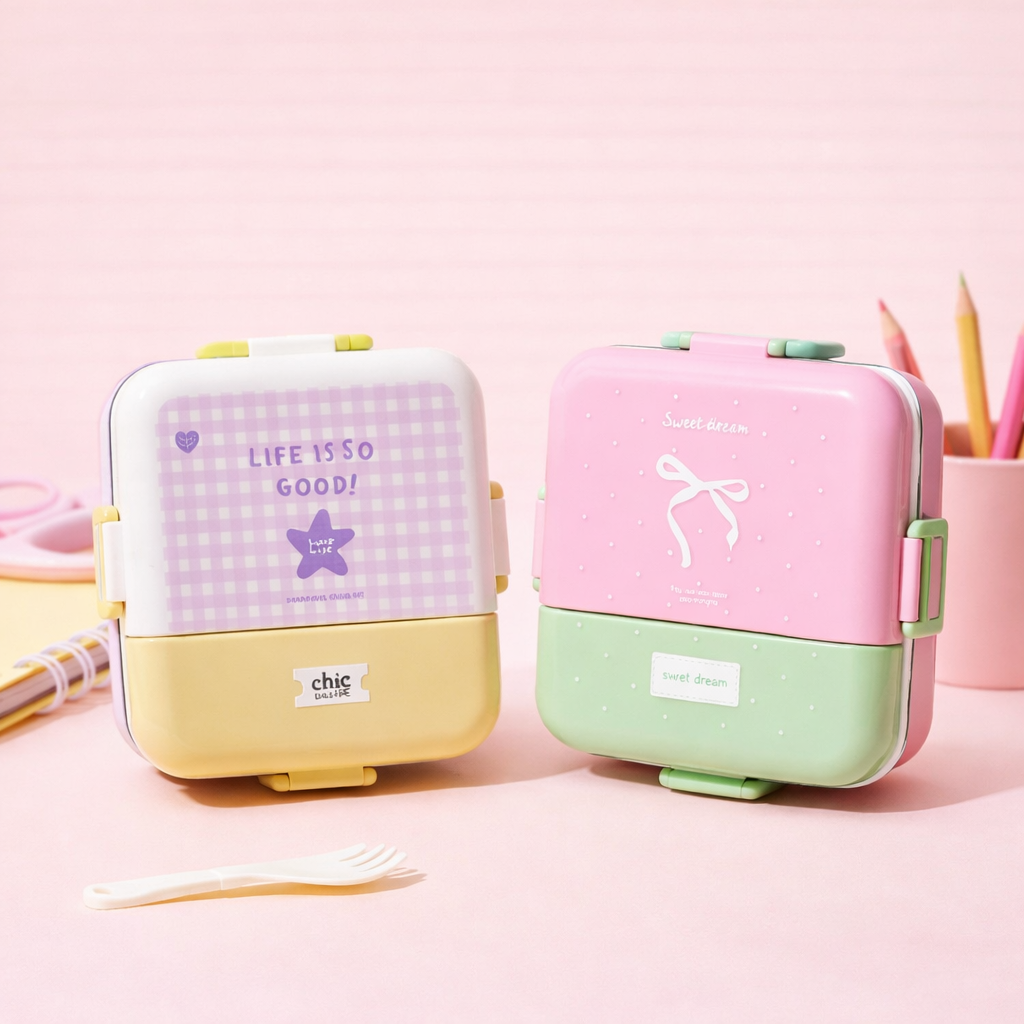 Korean Style Double Deck Compartment Lunch Box Three Grid – 750ML