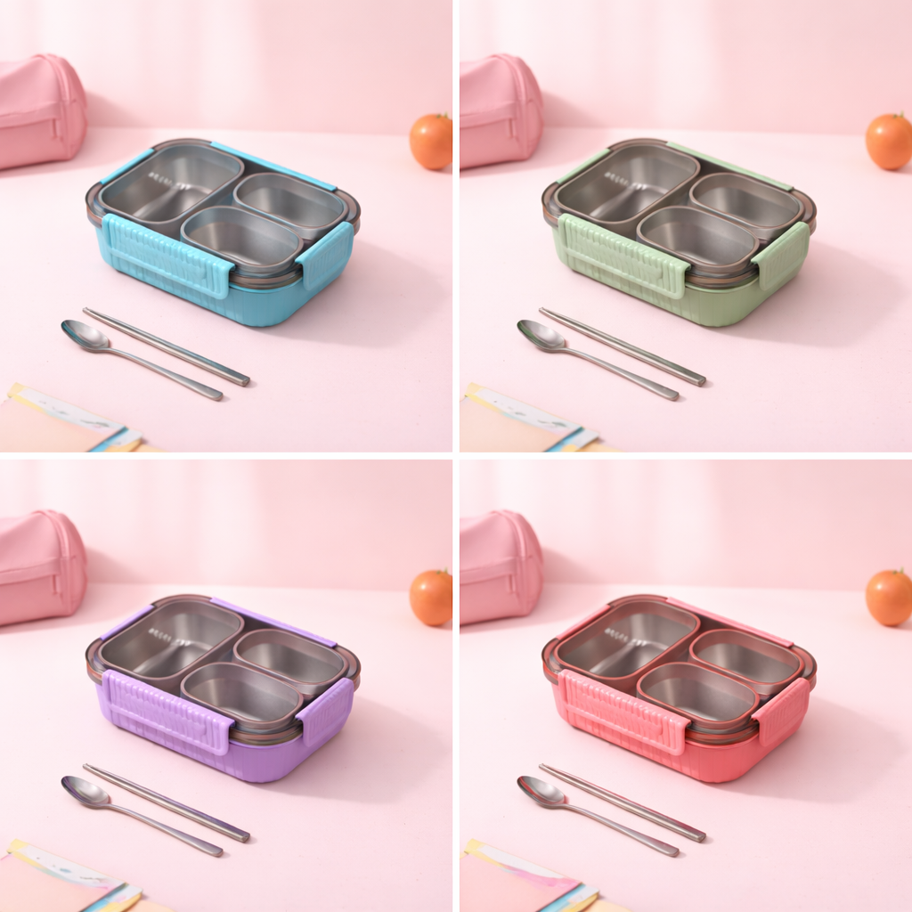 🥗 Premium 304 Stainless Steel Kids Bento Lunch Box -Grid [2/3/4]