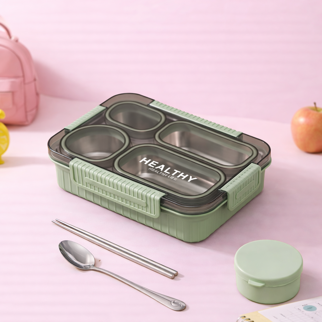 🥗 Premium 304 Stainless Steel Kids Bento Lunch Box -Grid [2/3/4]