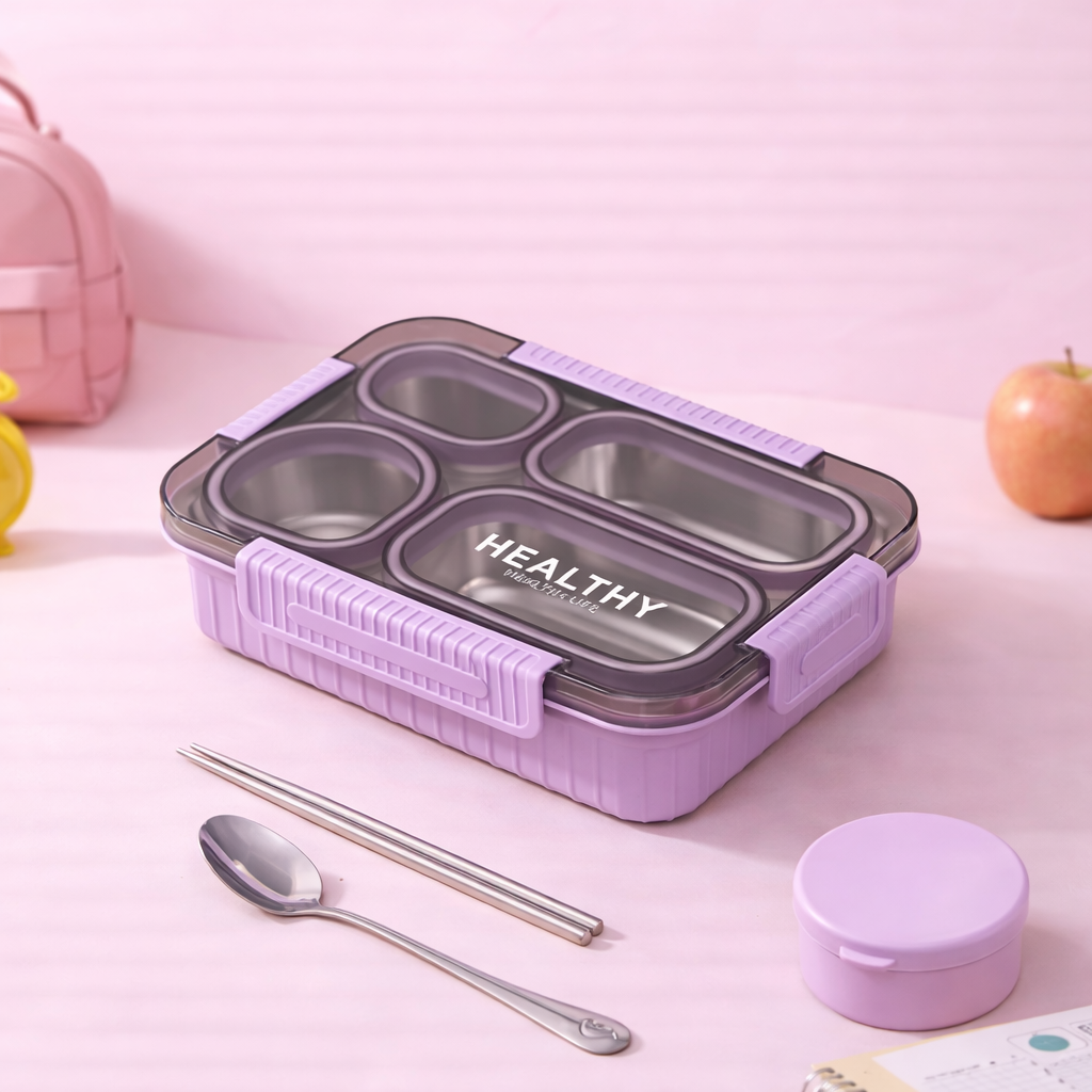 🥗 Premium 304 Stainless Steel Kids Bento Lunch Box -Grid [2/3/4]