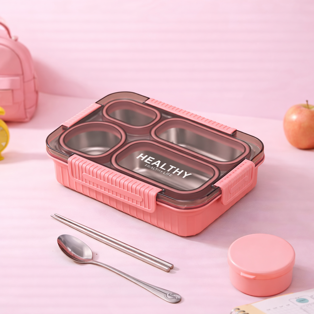 🥗 Premium 304 Stainless Steel Kids Bento Lunch Box -Grid [2/3/4]