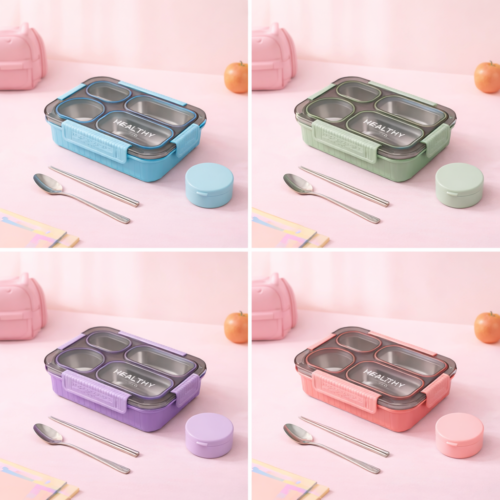 🥗 Premium 304 Stainless Steel Kids Bento Lunch Box -Grid [2/3/4]