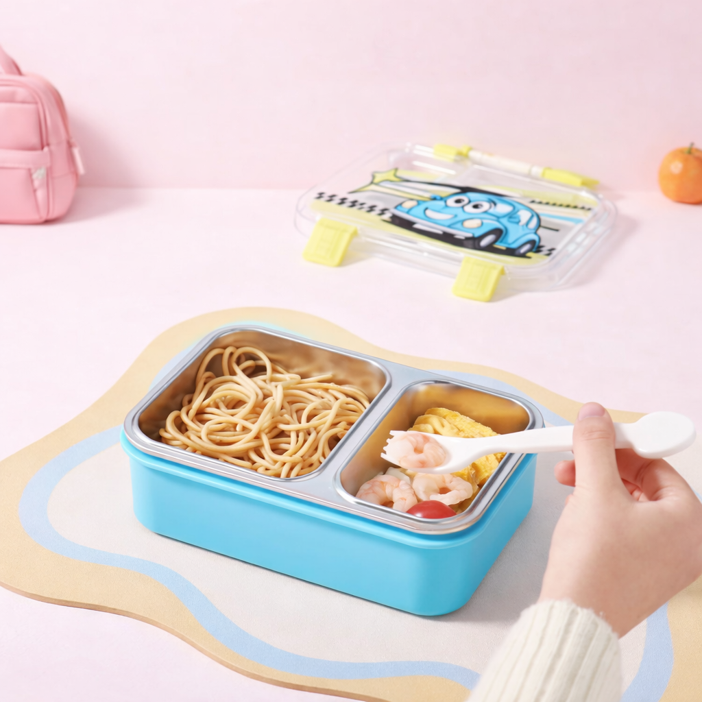 Cartoon Car Kids Stainless Steel Lunch Box Two Grid-[720ML]