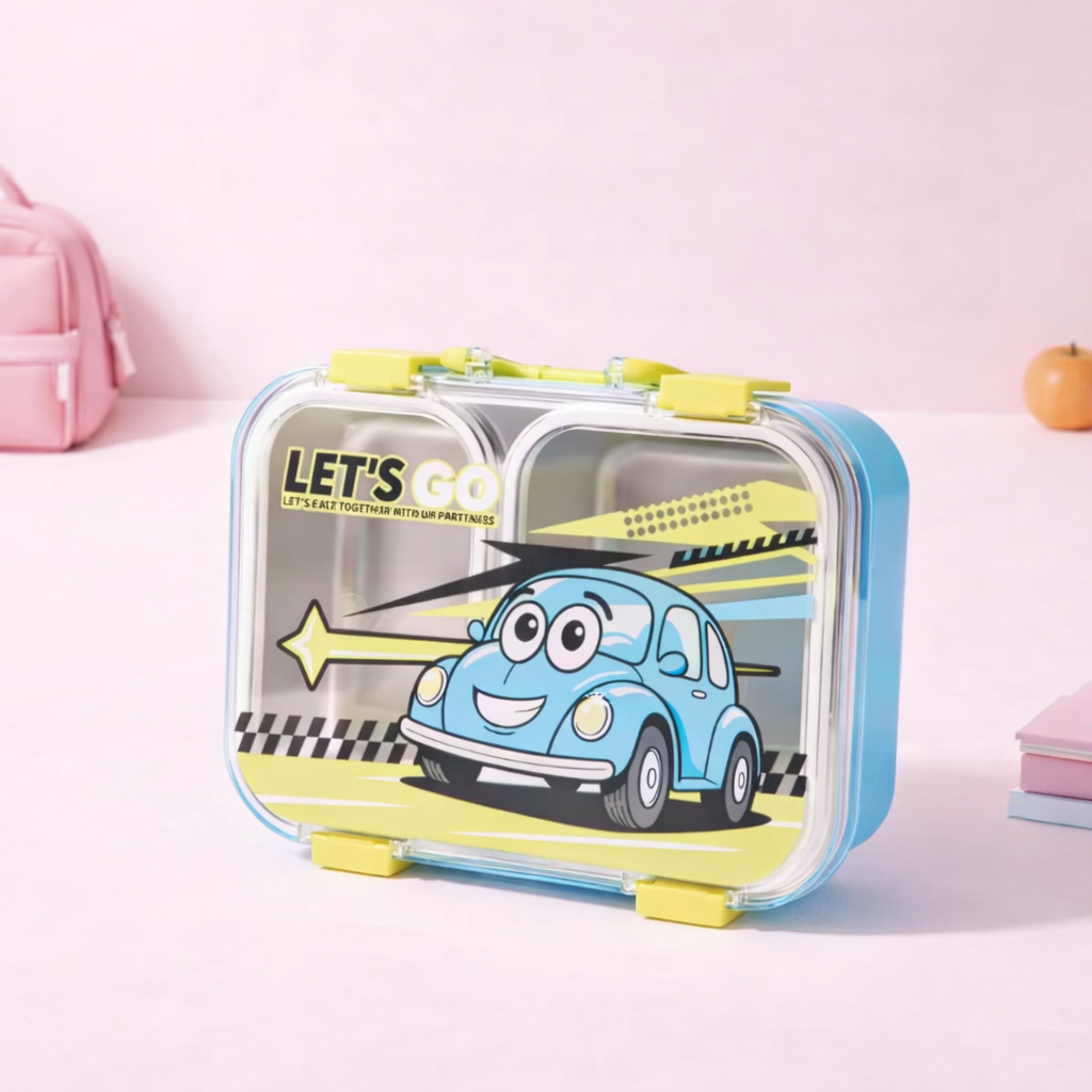 Cartoon Car Kids Stainless Steel Lunch Box Two Grid-[720ML]
