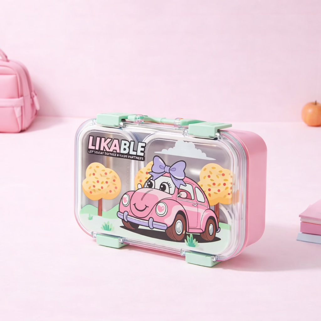 Cartoon Car Kids Stainless Steel Lunch Box Two Grid-[720ML]