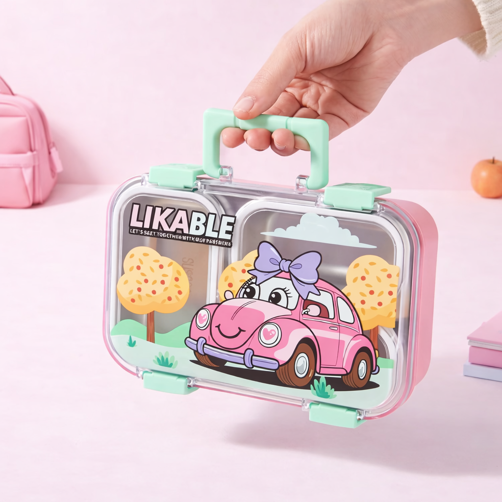Cartoon Car Kids Stainless Steel Lunch Box Two Grid-[720ML]