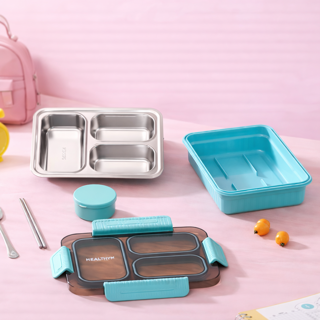 🥗 Premium 304 Stainless Steel Kids Bento Lunch Box -Grid [2/3/4]