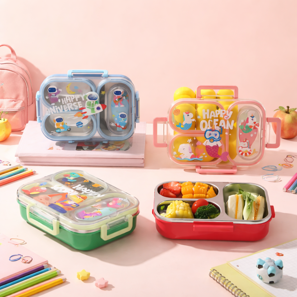 Kids Stainless Steel Bento Lunch Box – Leak-Proof Two Grid-[600ML]