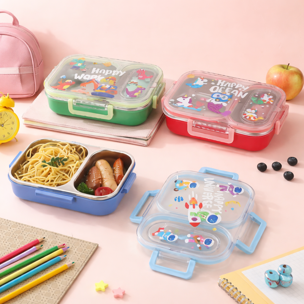 Kids Stainless Steel Bento Lunch Box – Leak-Proof Two Grid-[600ML]