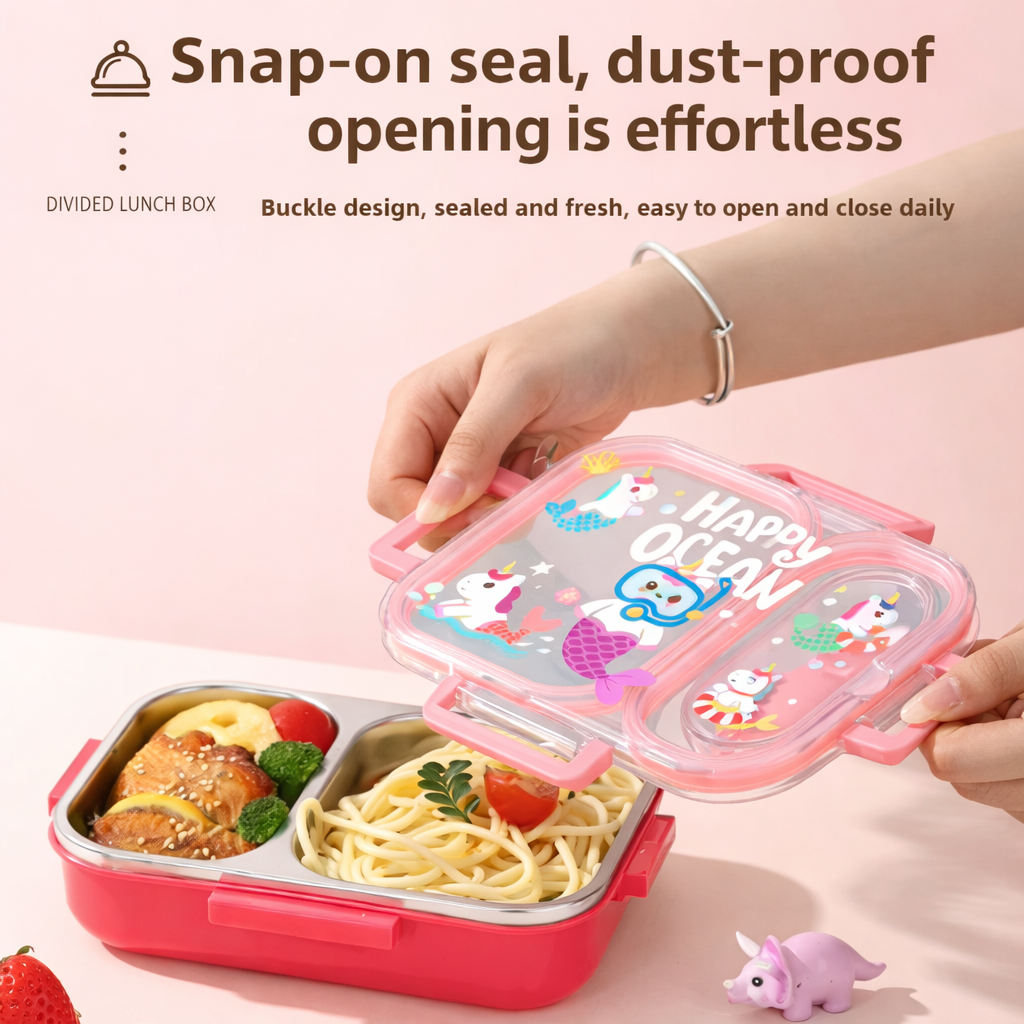 Kids Stainless Steel Bento Lunch Box – Leak-Proof Two Grid-[600ML]