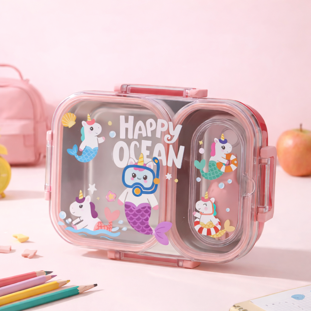 Kids Stainless Steel Bento Lunch Box – Leak-Proof Two Grid-[600ML]