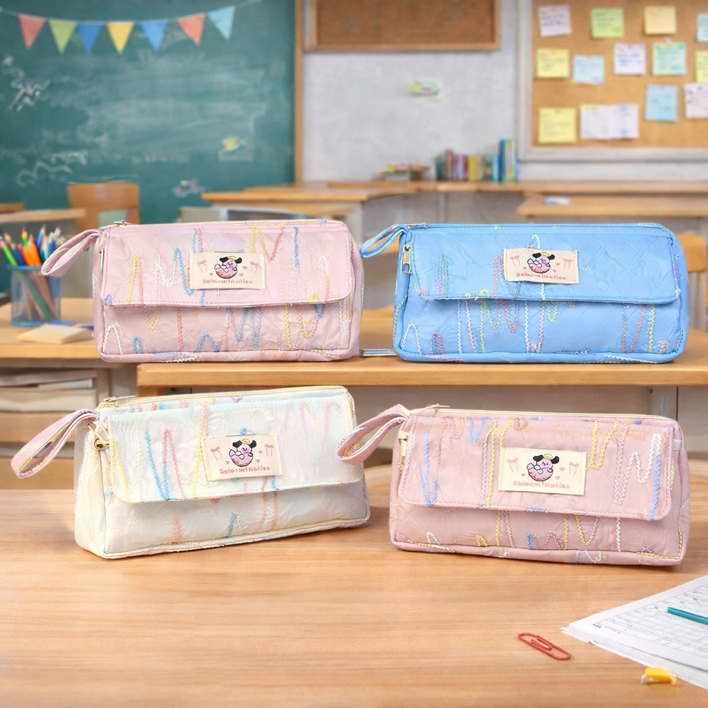 Pastel Rainbow Embroidered Pencil Pouch