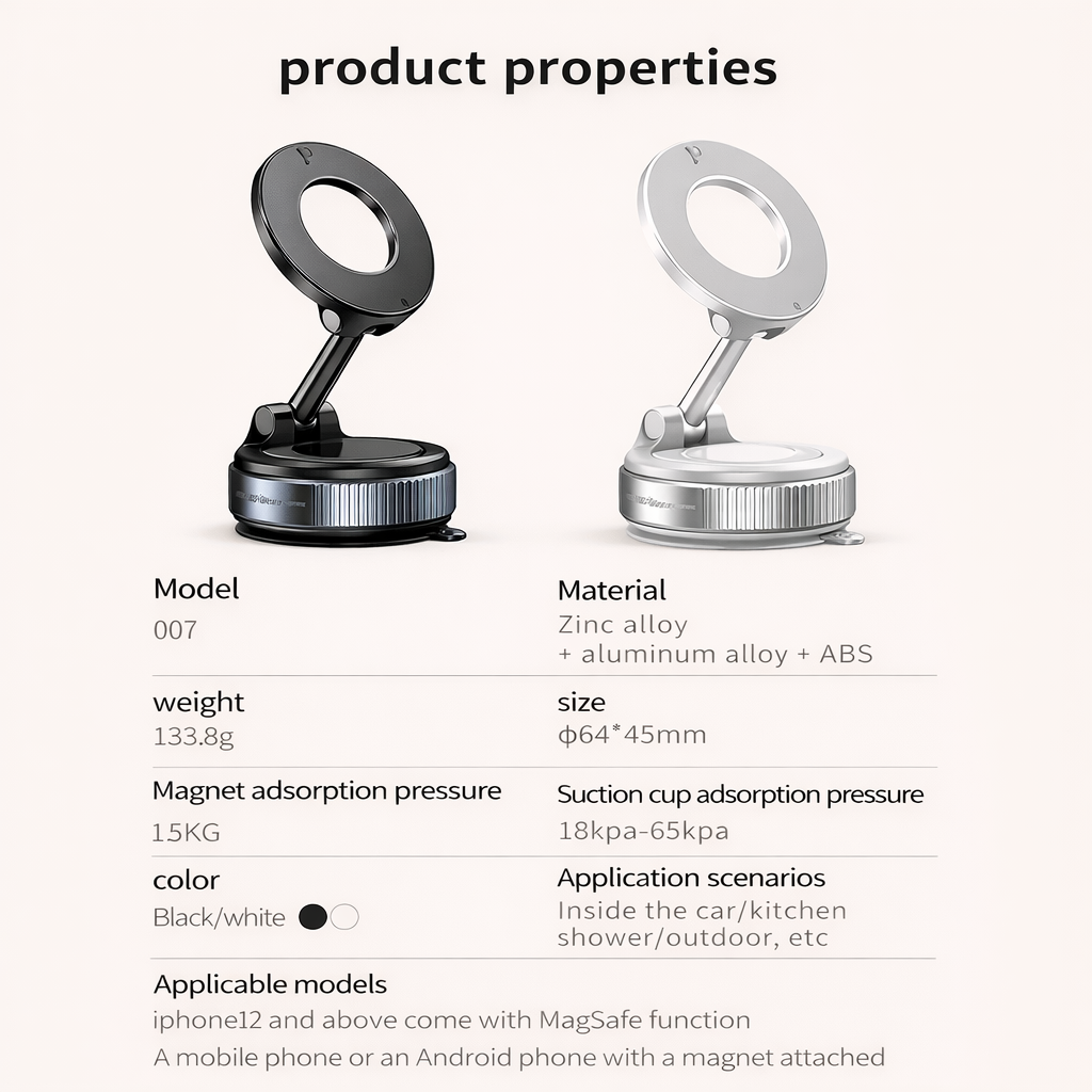 360° Vaccum Magnetic Phones Holder, Magnetic Car Phone Mount, Hands-Free Suction Cup