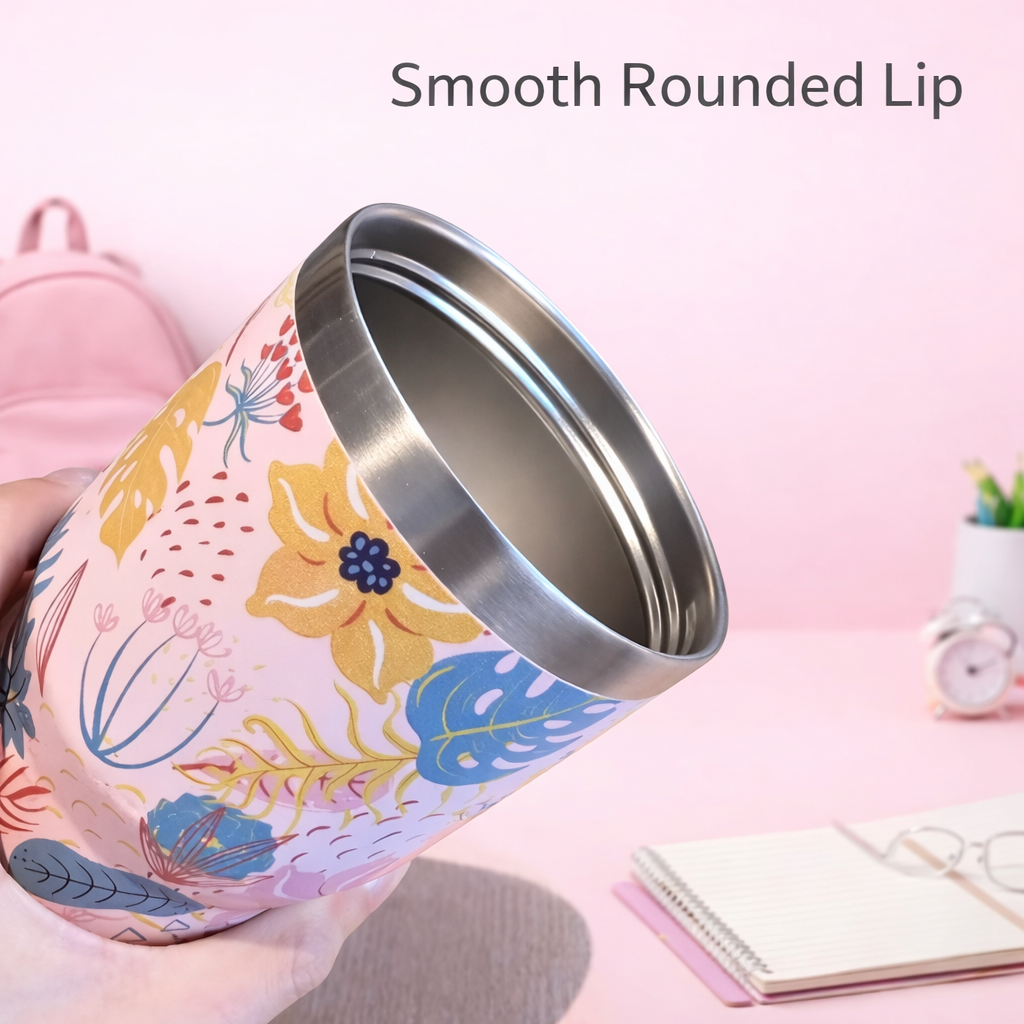 Floral Insulated Water Bottle with Handle Lid - [600ML]