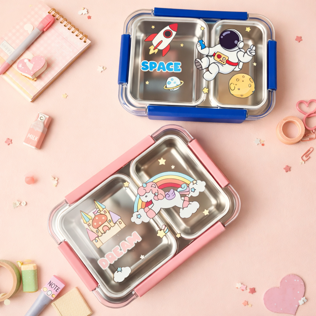 Kids Stainless Steel Bento Lunch Box Two Grid – [750ML]