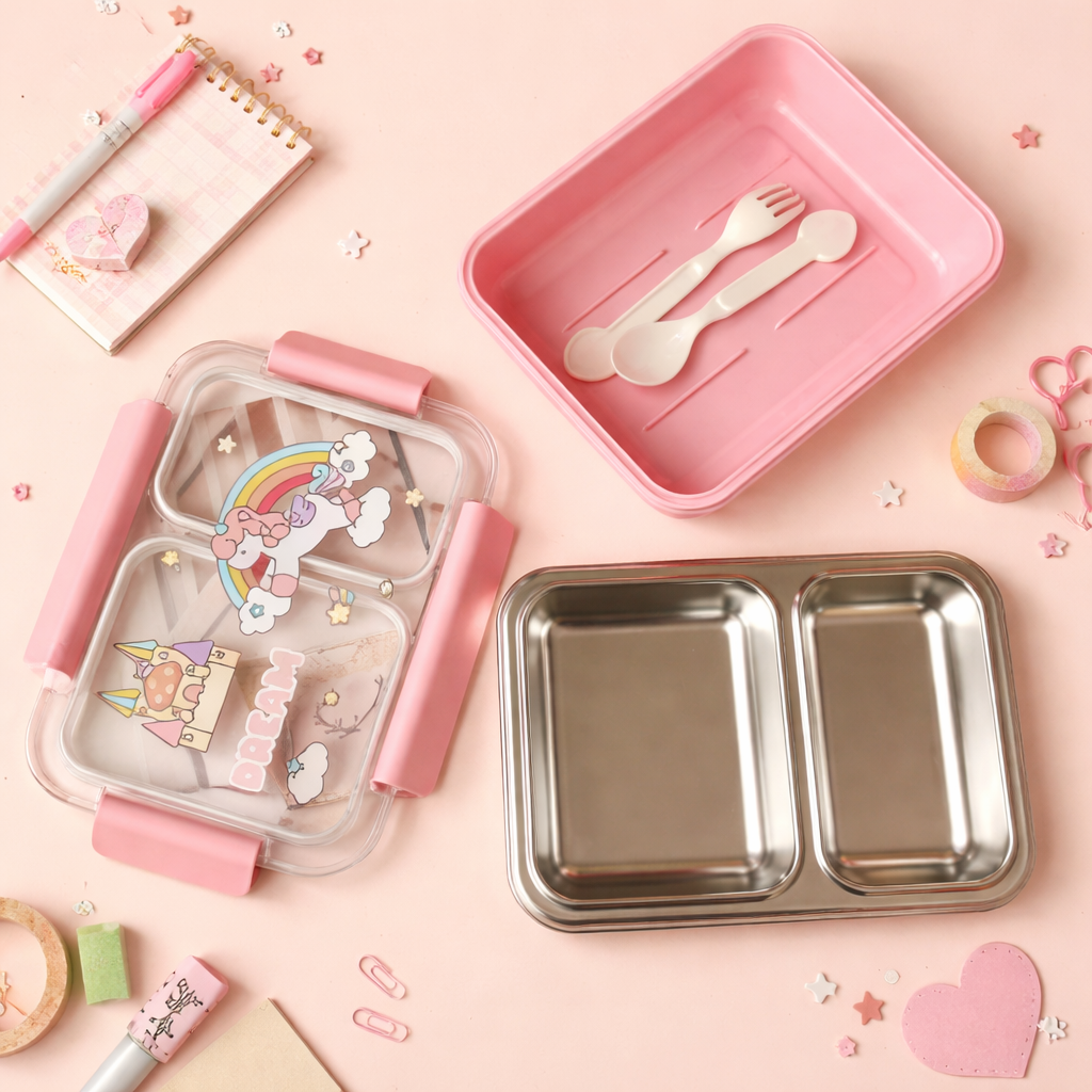 Kids Stainless Steel Bento Lunch Box Two Grid – [750ML]