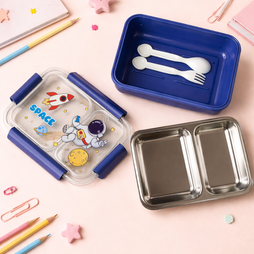 Kids Stainless Steel Bento Lunch Box Two Grid – [750ML]