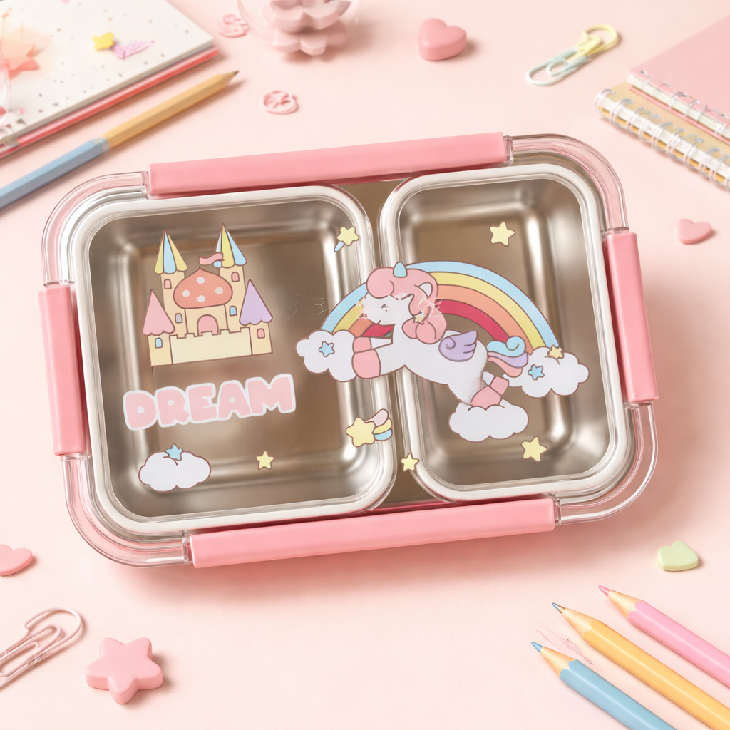 Kids Stainless Steel Bento Lunch Box Two Grid – [750ML]
