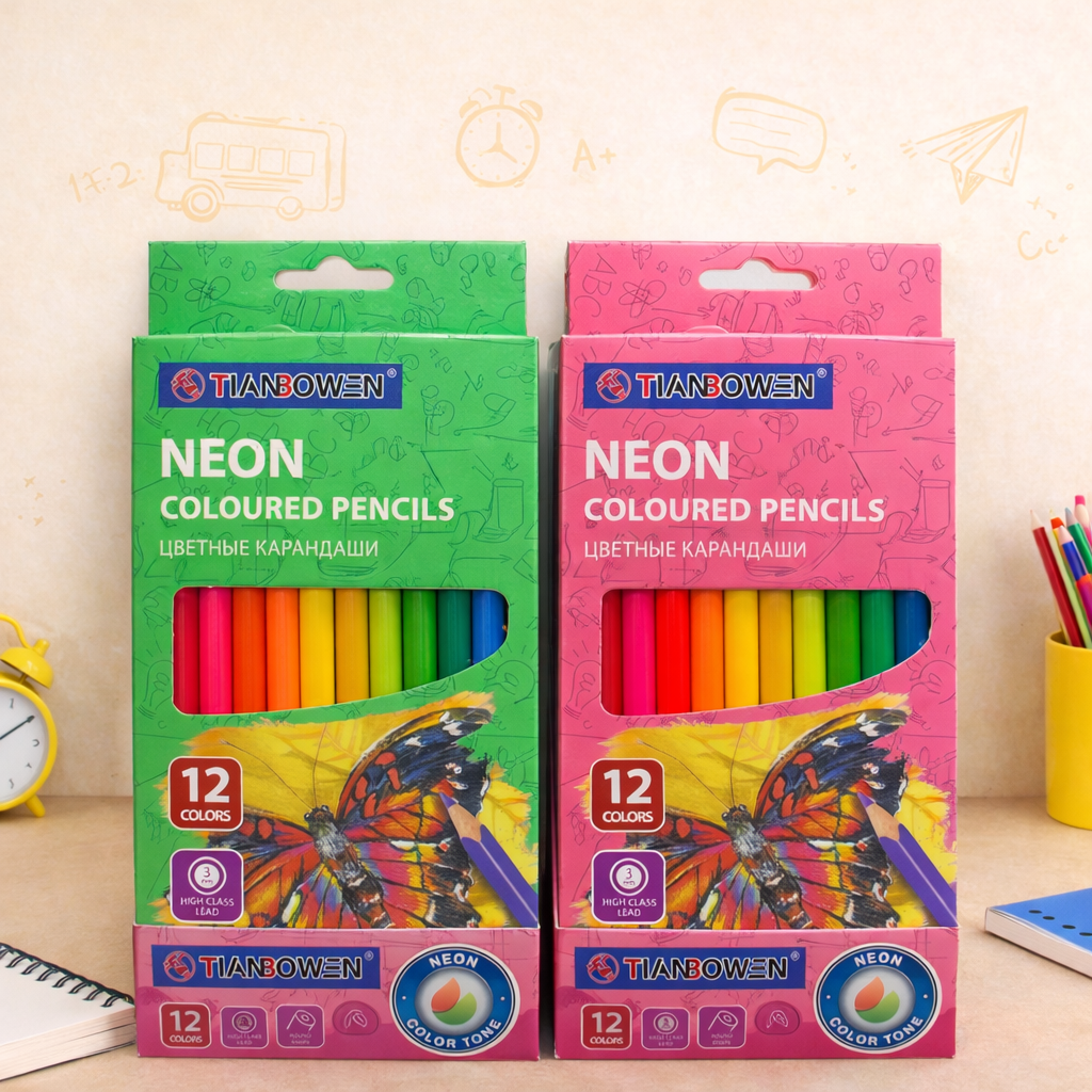 🌈 Tian Bowen Neon Colored Pencils – 12 Colors
