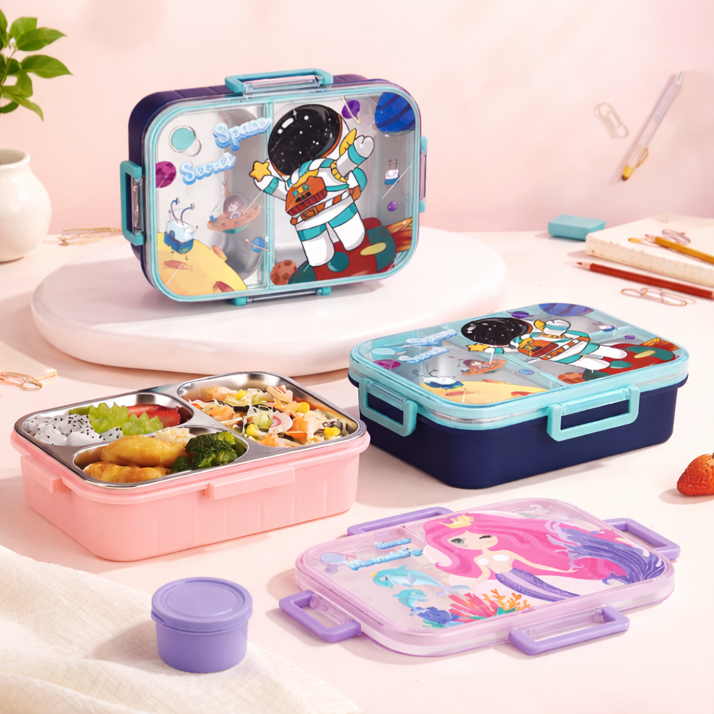 Kids Stainless Steel Lunch Box – Two Grid -(800ML) + 80ML Sauce Cup