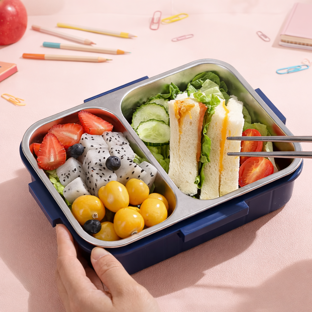 Kids Stainless Steel Lunch Box – Two Grid -(800ML) + 80ML Sauce Cup