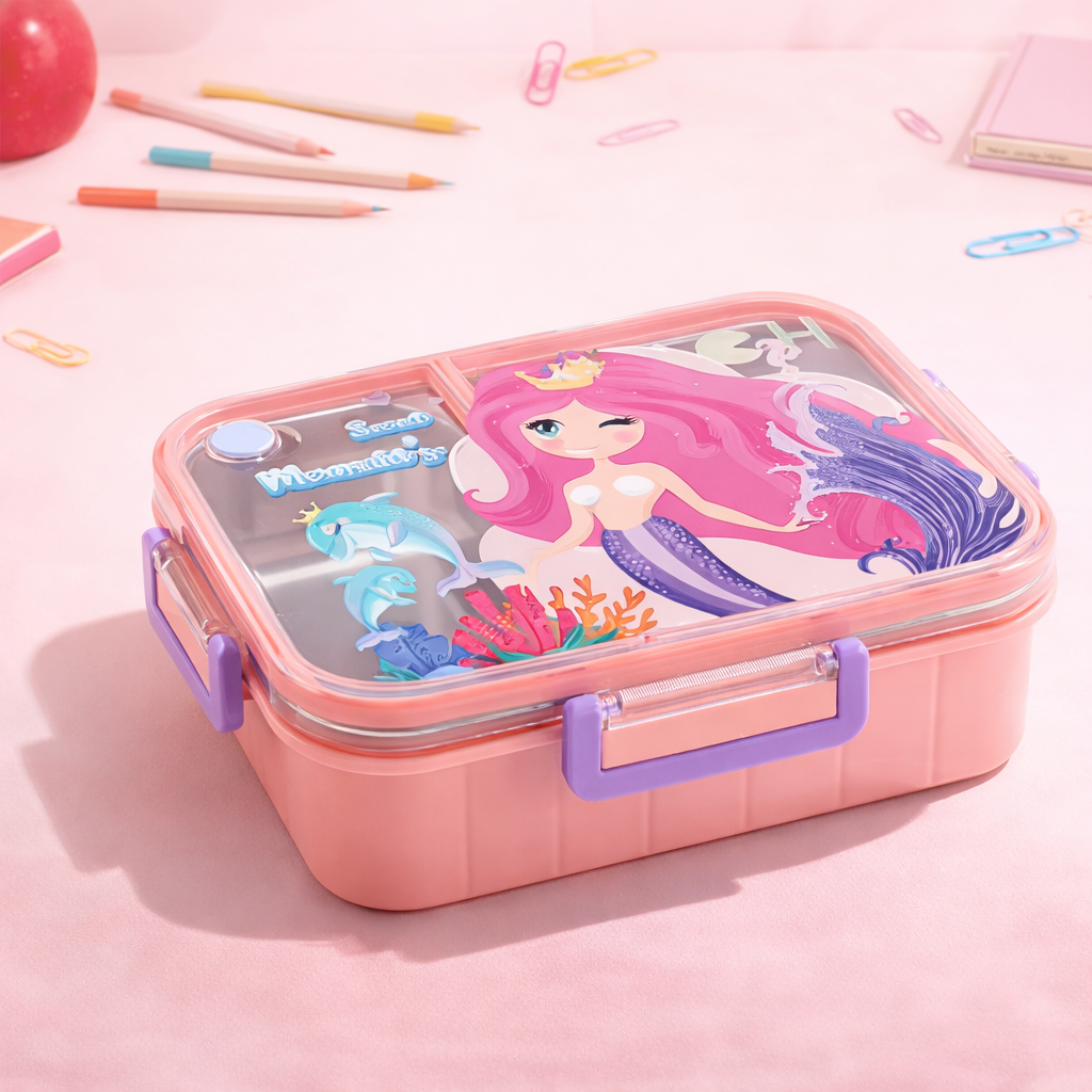Kids Stainless Steel Lunch Box – Two Grid -(800ML) + 80ML Sauce Cup