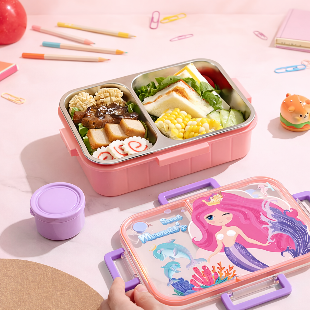 Kids Stainless Steel Lunch Box – Two Grid -(800ML) + 80ML Sauce Cup